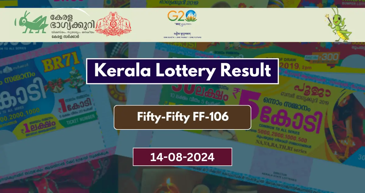 Today Kerala Lottery Fifty-Fifty FF-106 Result 14.8.2024